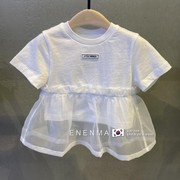 韩国童装2024夏装款女童拼接网纱短袖，上衣儿童女，宝宝洋气宽松t恤
