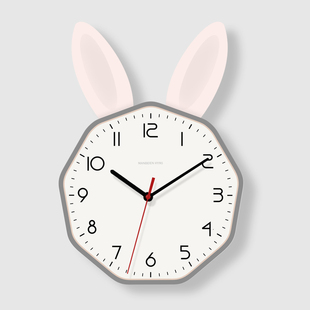 可爱兔子创意卡通静音装饰挂钟客厅幼儿园儿童房卧室文艺简约钟表
