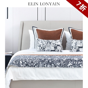 ELIN LONYAIN现代简约轻奢咖色系床品搭配样板房抱枕黑白抽象搭毯