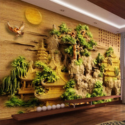 竹木纤维集成墙板，电视背景墙客厅沙发护墙板，立体浮雕山水装饰画