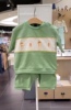 韩国中小童装 夏男童宝洋气绿拼接七分袖卫衣 短裤休闲套装