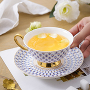 高档骨瓷咖啡杯家用下午茶杯碟茶杯，套装英式优雅金边骨瓷花茶杯