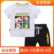 儿童短袖短裤两件套米老鼠童装男童夏季米奇T恤中裤套装宝宝上衣