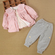 0一1岁女宝宝装春秋时髦洋气，款小婴儿夹棉衣服，分体外套三件套装季