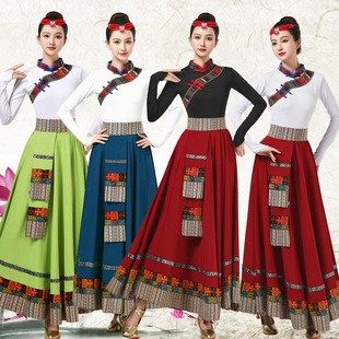 藏族舞蹈演出服装女艺考广场，舞服装套装，成人大摆半身长裙西藏