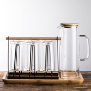 双层耐热泡茶杯家用水杯，水壶套装玻璃杯冷水壶杯架组合果汁牛奶杯