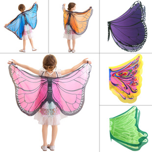 精灵斗篷女童天使蝴蝶翅膀披风套装面具舞台表演仿真丝披肩三件套