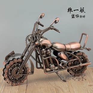 小鹿24k纯金属车模型霸气摆件铁艺大号摩托车创意环保装饰品
