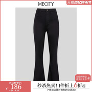 mecity女士夏季黑色复古显瘦紧身微喇牛仔裤557914