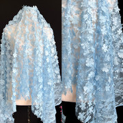 浅蓝色白色立体花朵镂空蕾丝布料面料服装连衣裙家居装饰布料