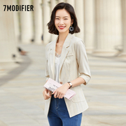 拉夏贝尔7m2024春季高级感时尚，短款小西装女神范小众(范小众)韩版条纹外套