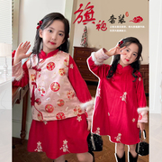 mini旦女童新中国风旗袍裙两件套冬装2023儿童洋气唐装拜年服