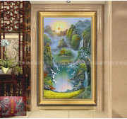 中式经典手绘风水聚宝盆，油画客厅办公室，会所别墅酒店家居装饰挂画