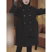 轻奢女装黑色风衣女士外套2023冬季保暖加厚洋气，时尚毛呢大衣