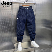 Jeep吉普牛仔裤男士2024夏季薄款潮牌工装束脚哈伦休闲宽松长裤男