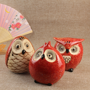 日式家居猫头鹰摆件，寿司店料理和风，陶瓷装饰创意存钱罐装饰品