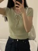 韩国chic夏季甜美系圆领，短袖针织衫套头纯色短款网红百搭休闲上衣