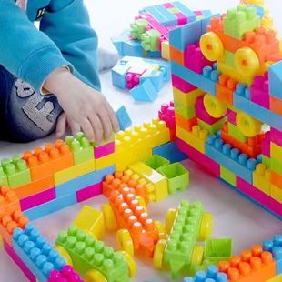 儿童塑料积木桌拼图拼装拼插玩具，益智大颗粒大号宝宝智力开发动脑