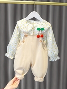 女宝宝秋装套装儿童0一1-2-3岁网红女婴儿背带两件套女童洋气衣服
