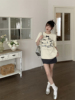 白色印花短袖t恤女夏季设计感小众宽松日系韩系chic别致上衣
