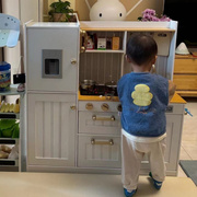 木制仿真厨房体验店过家家声，光大型冰箱宝宝模拟亲子，做饭餐具玩具