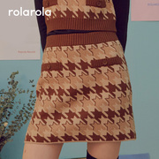 ROLAROLA复古高腰显腿长春季千鸟格弹性包臀短裙针织半身裙