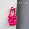 UGALS法式镂空糖果色手工编织串珠珍珠水桶包夏日篮子圆桶手拿包