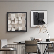 正方形餐厅装饰画现代简约客厅两联，挂画高级感黑白几何饭厅壁画
