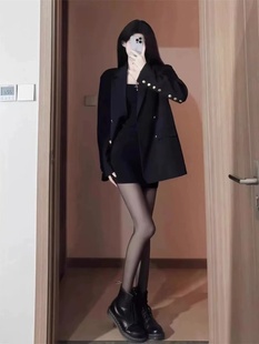 韩版千金风黑色西装外套，女春季高级感气质，名媛西服套装吊带连衣裙