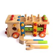 木玩世家木制拆装百变螺母，大型工具车多功能儿童益智玩具