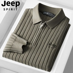 jeep吉普半拉链毛衣，男秋冬款翻领保暖打底衫，男士内搭羊毛衫衫外套
