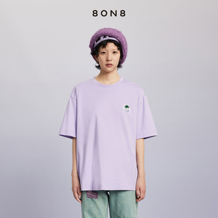 8on822秋冬深蓝色暮光，紫紫色草莓，牙刷绣短袖t恤