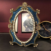 欧式复古镜子化妆镜公主镜台式书桌，韩国台面镜卧室单面梳妆镜大号