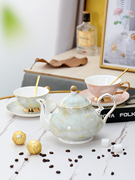 大理石纹英式茶壶花茶杯，欧式茶具套装骨瓷咖啡杯，6件套高档礼盒装
