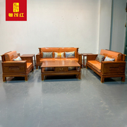 红木家具新中式沙发现代轻奢客厅，禅意中式家具全实木皮艺沙发组合