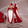 秋季婚鞋女红色高跟秀禾婚纱结婚鞋子百搭敬酒新娘鞋孕妇粗跟红鞋