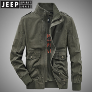 jeep吉普男士夹克衫2021春秋季宽松大码男装纯棉，休闲立领工装外套