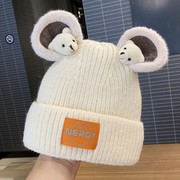 可爱小熊耳朵针织帽子女，秋冬季韩版加厚保暖护耳亲子毛线帽潮卡通