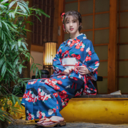 日式少女和服浴衣可爱牛奶猫咪图案 日本传统女士正装表演Cosplay