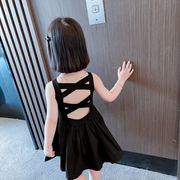 女童露背连衣裙夏季儿童洋气公主裙宝宝礼服吊带裙气质小黑裙