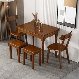 实木小户型美式可折叠餐桌椅组合伸缩多功能，家用简易饭桌子新中式