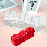 情人节长条蝴蝶结8连礼盒形慕斯硅胶模具手工皂香薰蜡烛蛋糕模具