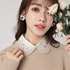 韩国女衬衫假领子手工，镶钻珍珠领钉珠，衬衣假领白色复古假领