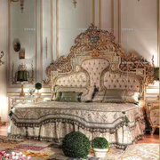 法式实木雕刻双人床欧式实木床意大利实木彩绘双人床1.8米实木床