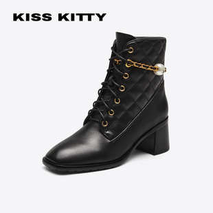 KISSKITTY个性时尚圆头珍珠绑带马丁靴SA20730-81