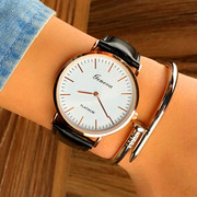 超薄皮带手表两针男士手表，女士时尚学生，表石英表情侣手表