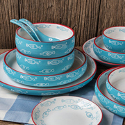 mar三月|手绘陶瓷餐具，深盘子菜盘家用日式碟子鱼盘碗盘碗碟套装