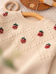 女童韩版公主风100%纯羊绒衫小草莓可爱毛衣外套洋气童装针织外套
