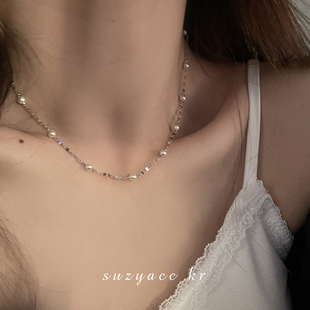 suzyacckr轻奢小众满天星纯银珍珠，项链女2024年设计感锁骨链