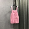 韩版牛仔背带短裙女夏装减龄显瘦小个子可盐可甜吊带粉色连衣裙潮